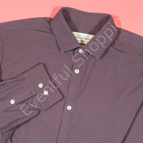 Mizzen + Main Trim Fit Dobby Print Sport Shirt in Blue / Read Size 2XL - Picture 1 of 5